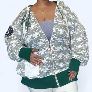 Rare Vintage Cotton Rocawear Green and White Camo Camo Zip-Up Hoodie- 2XL